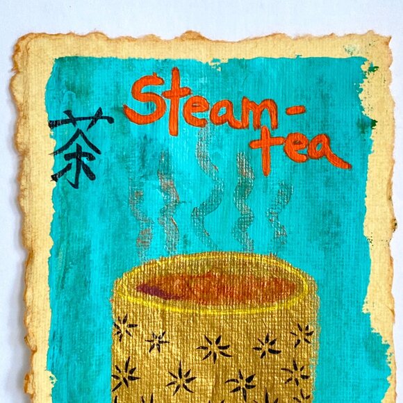 Steam Tea Original Art Acrylic Painting Mixed Media Matted Frame Ready 8x10in - Picture 2 of 6